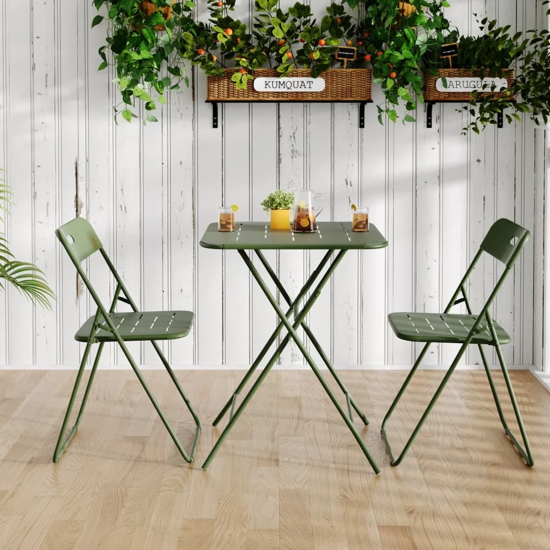 3-teiliges klappbares Bistro-Set für den Außenbereich, klappbare Terrassenmöbel-Sets mit E-Beschichtung, 2 Stühle und 1 Tisch, wetterbeständig
