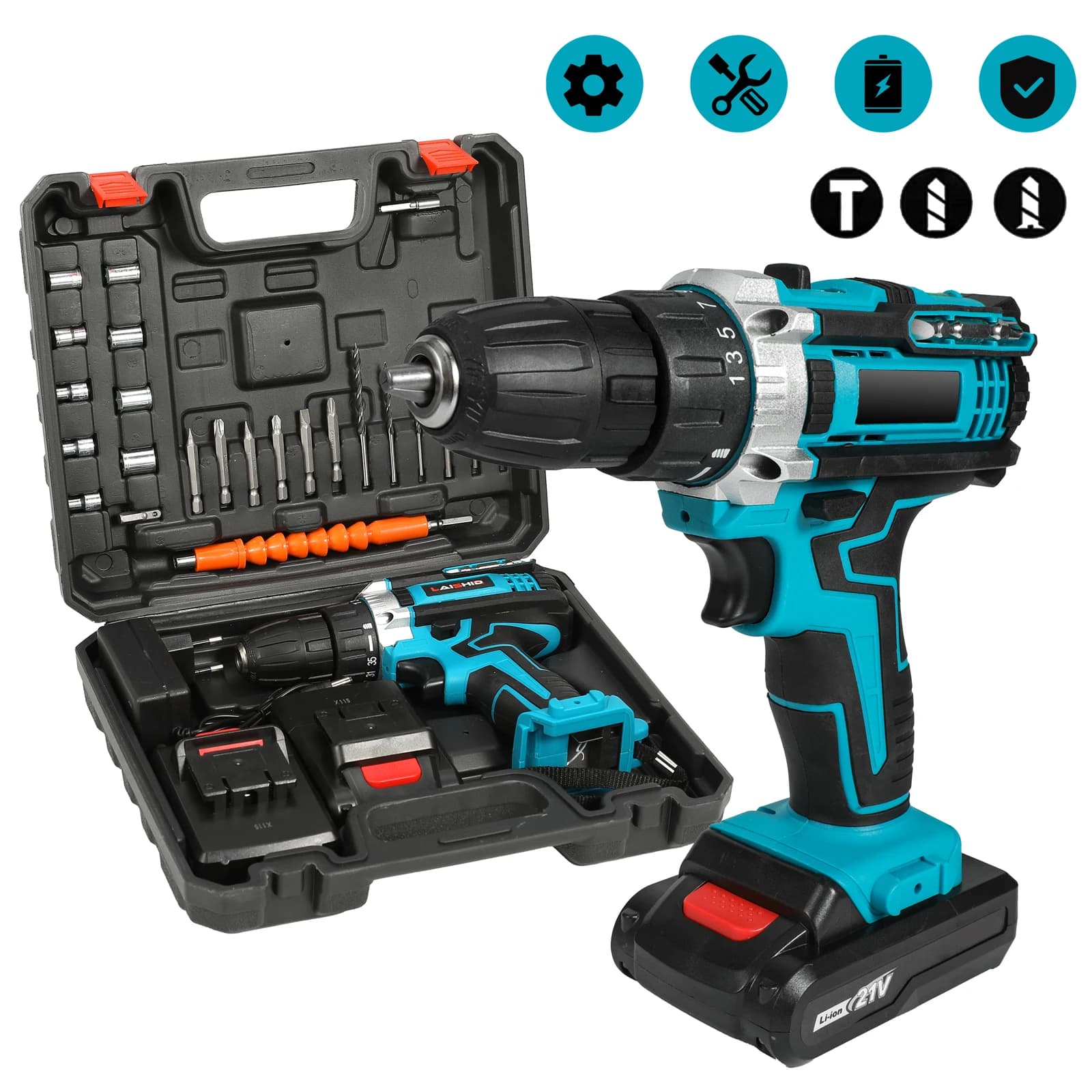21V Kabelloser Schlagbohrer Hochleistungs-Akku-Bohrmaschine Lithium-Batterie 1350 U/min Geschwindigkeit Multifunktionaler Schraubendreher