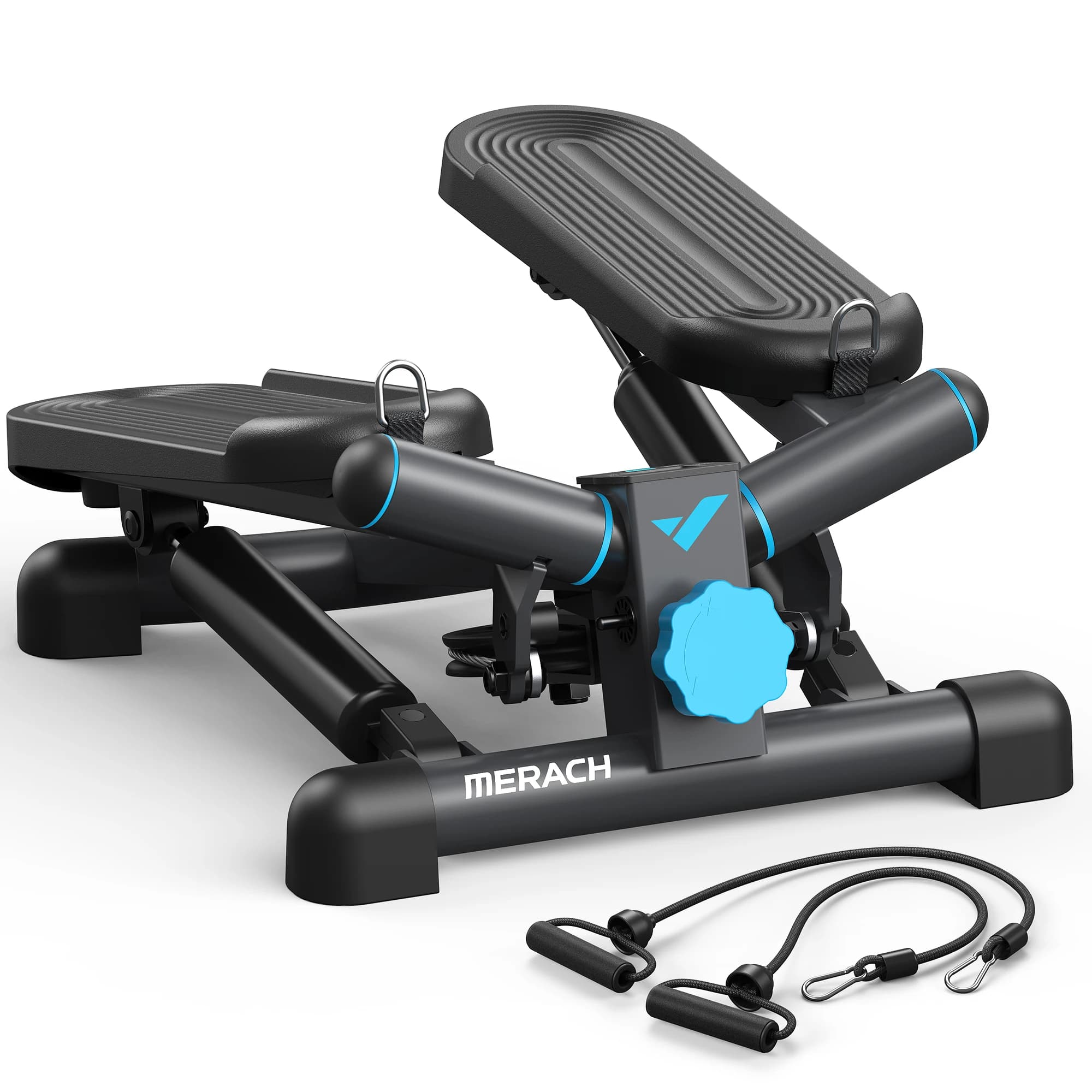 MERACH 2-in-1 Stepper für Zuhause, Leise Mini Stepper 150kg mit LCD-Monitor, Up-Down Swing Stepper mit Power Ropes for Bein/Arm/Butt Training, Home