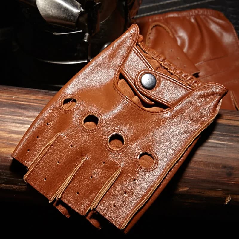 Hochwertige Herren-Halbfingerhandschuhe, atmungsaktiv, rutschfest, Fitness, Leder, fingerlose Handschuhe, schwarze Kamel-Fahrhandschuhe, männlich,