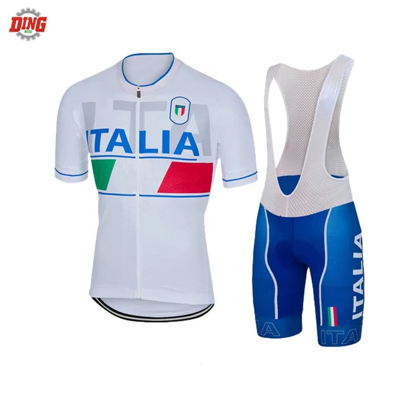 Italien TEAM ITALIEN NEUES weißes Radtrikot-Set Ropa Ciclismo Herren Kurzarm Team Bike Wear Trikot-Set Trägerhose Gel Pad MTB
