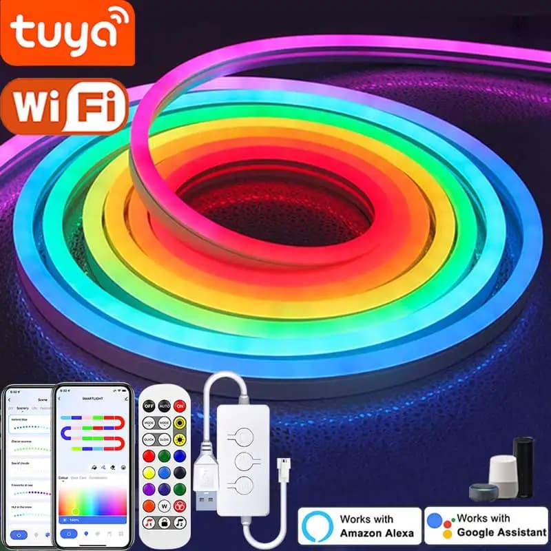 TUYA Neon-LED-Streifenlichter, 5 V, 72 LEDs/m, Silikon-Neon-Lichtschlauch mit Musik-Synchronisierung, RGBIC Dreamcolor Chasing-Streifenband für