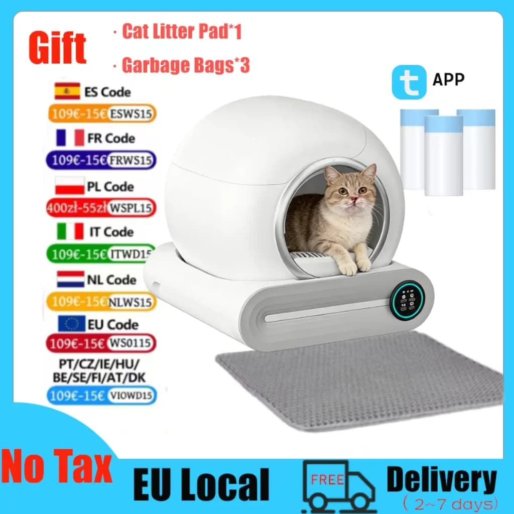 Intelligente selbstreinigende Katzentoilette, 65 l, extra groß, geschlossen, automatische Katzentoilette, App-Steuerung, Katzentoilette, Arenero Gato
