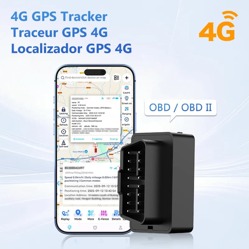 4G Mini OBD II GPS Auto-Tracker mit eingebauter Batterie, 16-PIN-Schnittstellengerät für Fahrzeuge mit Online-Tracking-App