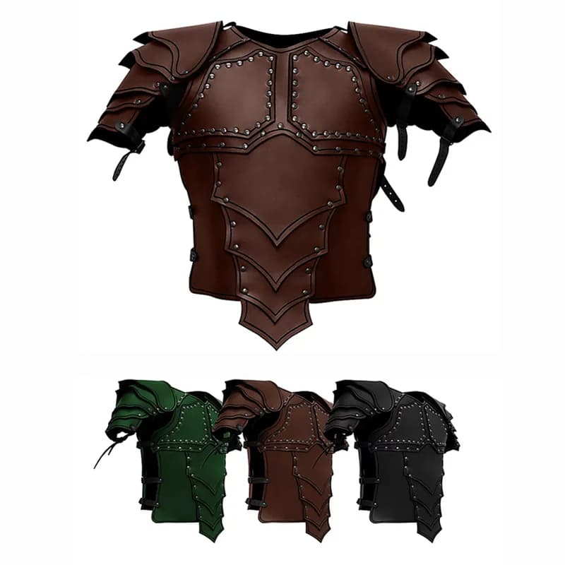 Mittelalterliche Wikinger Ritter Pirat Cosplay Kostüm Körper Schulter Rüstung Set Steampunk PU Leder Weste Rüstung Larp Outfit Pauldrons Männer