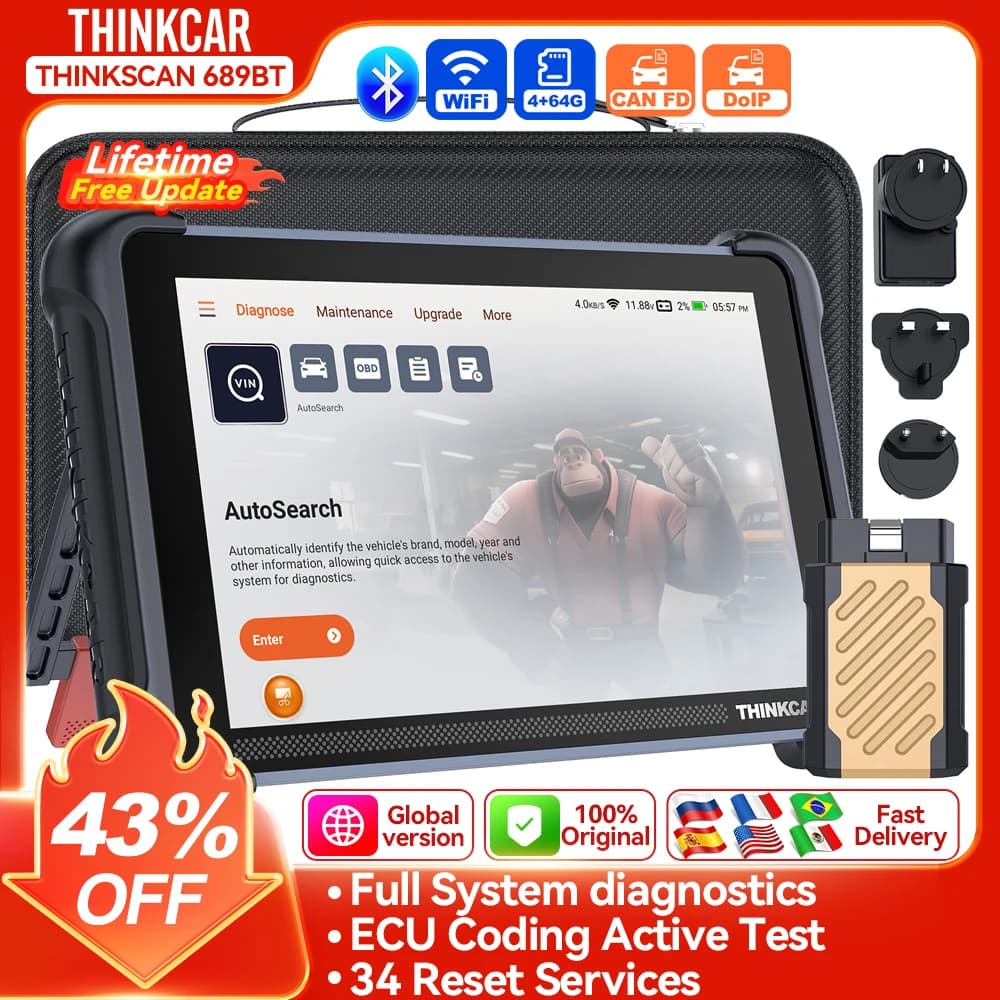 THINKCAR THINKSCAN 689BT CANFD DOIP OBD2-Diagnosetool 34, Reset-Autoscanner, vollständige System-ECU-Codierung, bidirektionaler Steuerungsscan