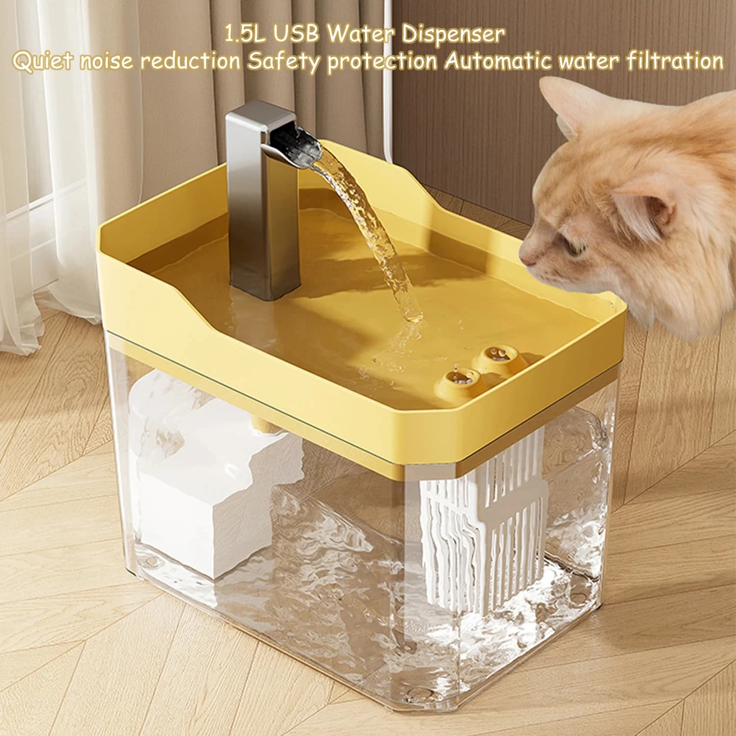 Katzenwasserbrunnen, automatischer Filter, transparenter Katzentrinker, USB, Anti-Trockenbrennung, Umlauffilterung, Wasserspender mit Pumpe