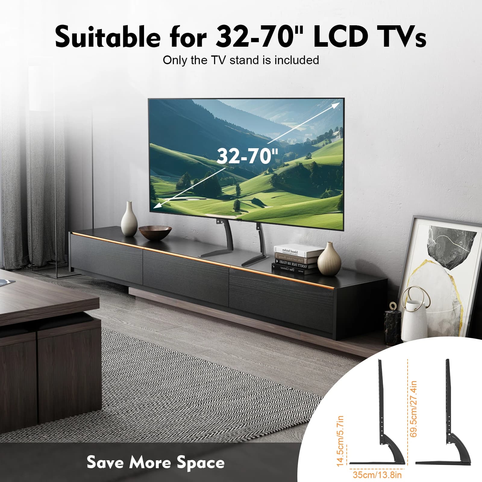 Universeller TV-Ständer, abnehmbare Tisch-TV-Beine, passend für LCD-LED-Fernseher von 30–70 Zoll bis 35 kg, Ersatz für TV-Beine