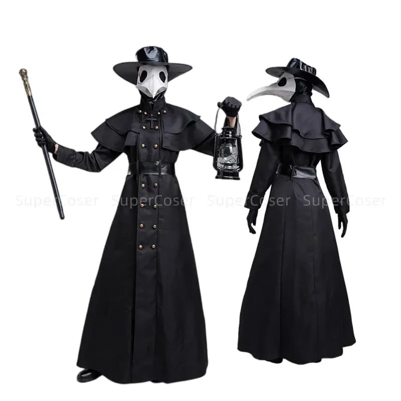 Halloween Mittelalterliche Kapuzenrobe Pest Arzt Kostüm Maske Hut für Männer Mönch Cosplay Steampunk Priester Horror Zauberer Umhang Umhang 5XL