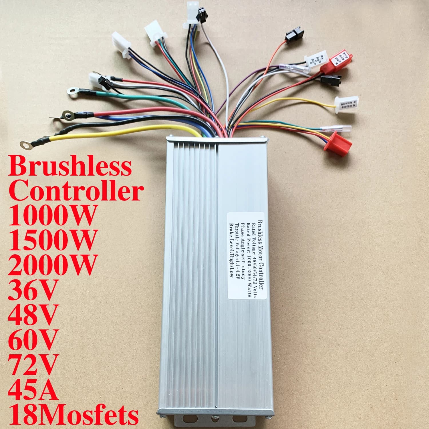 48V 60V 72V 2000W/2500W E-Bike Controller 45A /60A 18 MOSFET DC Controller Dual Mode für Elektroroller Fahrrad Geschwindigkeitsmotor