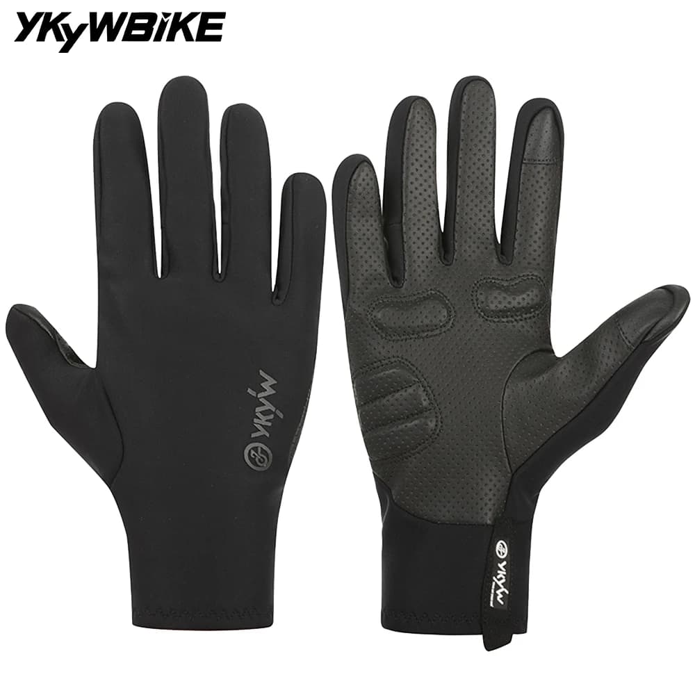 YKYWBIKE Fahrradhandschuhe Vollfinger 0-15 ° C Wasserdichte Winterwärme Fleece stoßdämpfende Touchscreen Rennradhandschuhe MTB