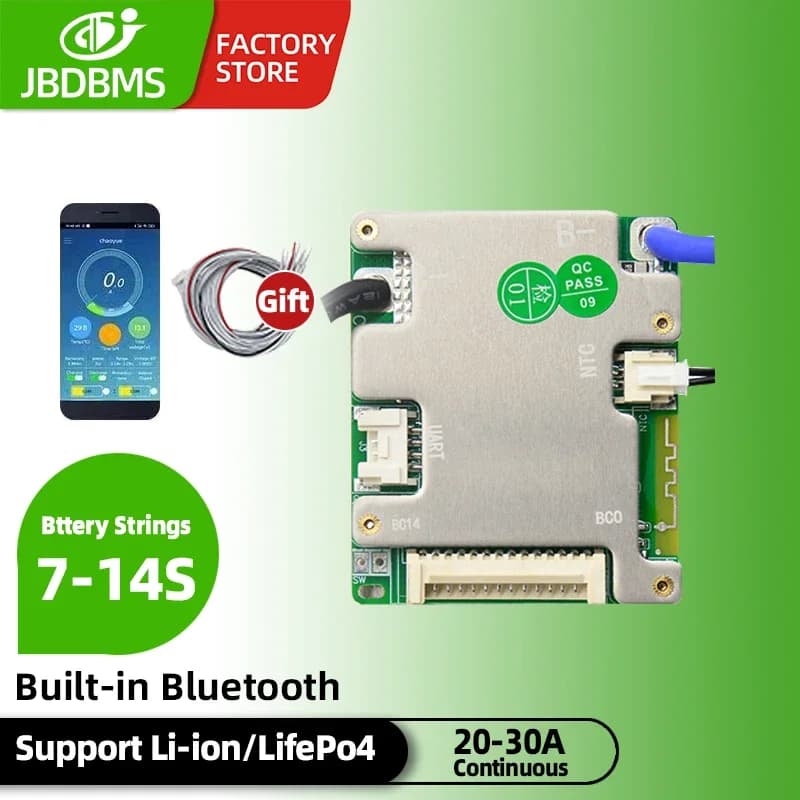JiaBaiDa Eingebautes BT 7s-14s 8S 9S 10S 11S 12S 13S 14S 20A 30A 40A 50A LFP NMC 24V 36V 48V Smart BMS Batterie-Management-System