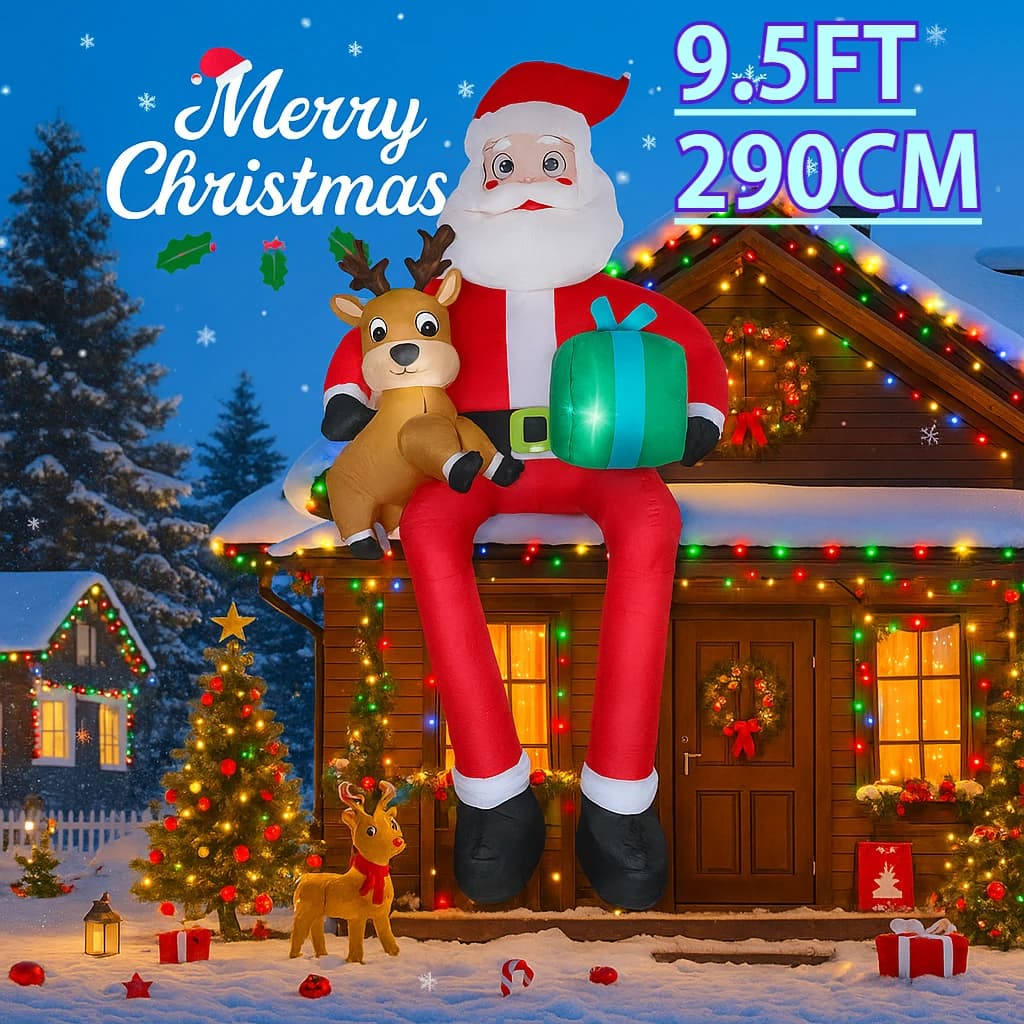 9,5 Fuß aufblasbare Weihnachten Weihnachtsmann Dekoration Rentier Geschenk LED Home Ornament Weihnachtsgeschenke liefert Spielzeug Weihnachten Hof