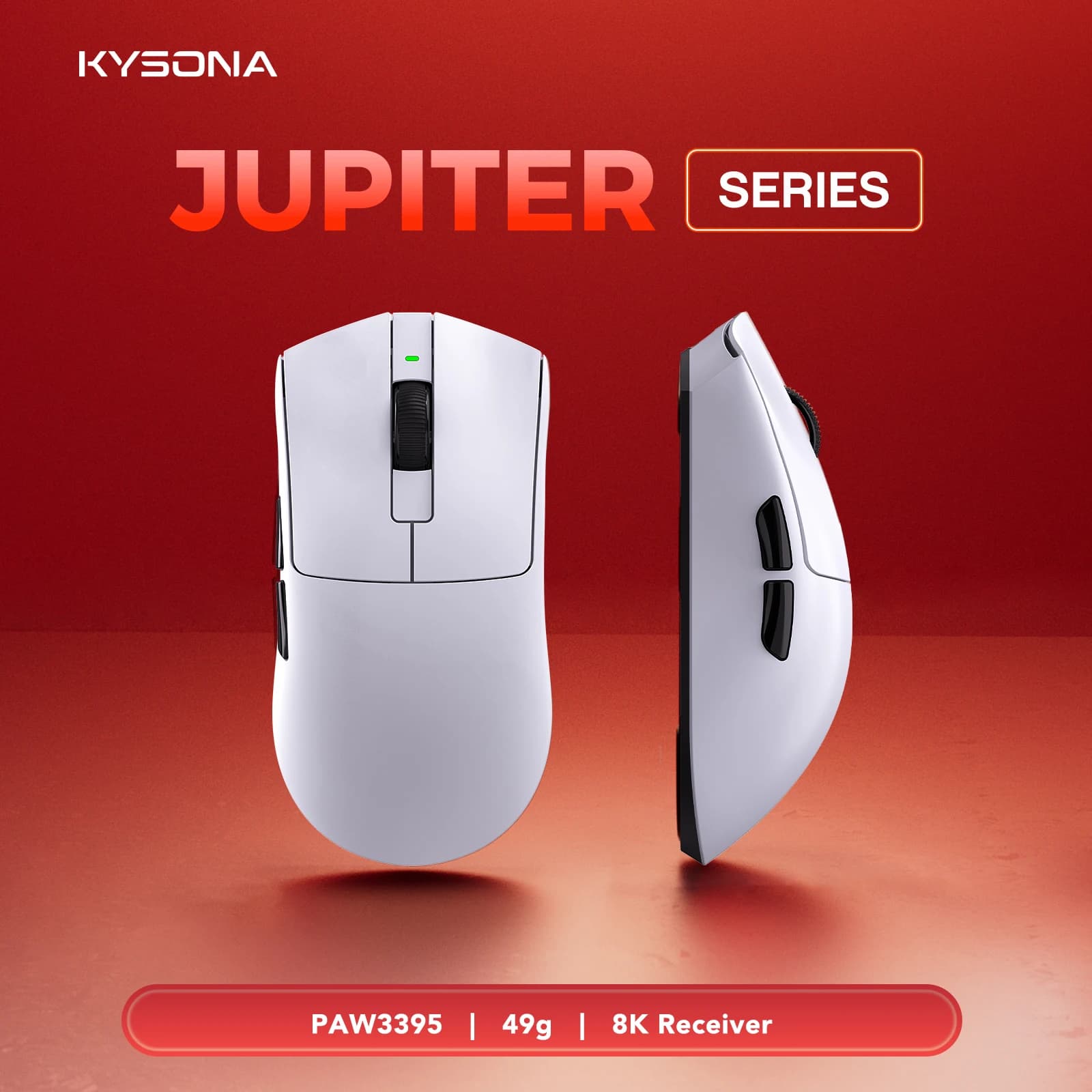 Kysona Jupiter Kabellose Maus PAW3395 Sensor 26000DPI Leichtgewicht 49g 8kHz Bluetooth Wiederaufladbare Gaming-Maus für Laptop Geschenk