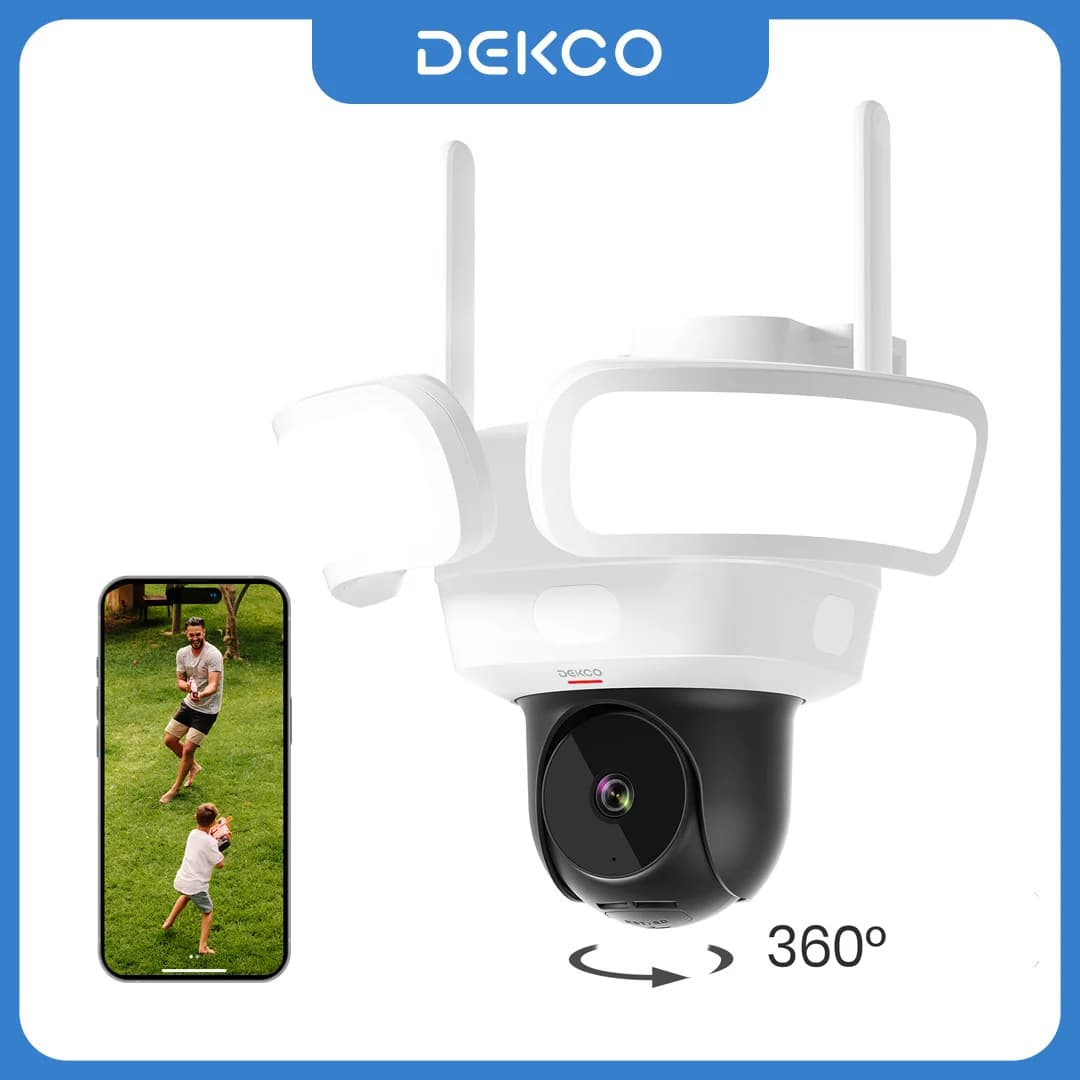 Dekco 3K UHD WiFi-Flutlichtkamera für den Außenbereich 360° °   Farbansicht, Nachtsicht, kabellose Überwachungskamera, PIR-Erkennung,