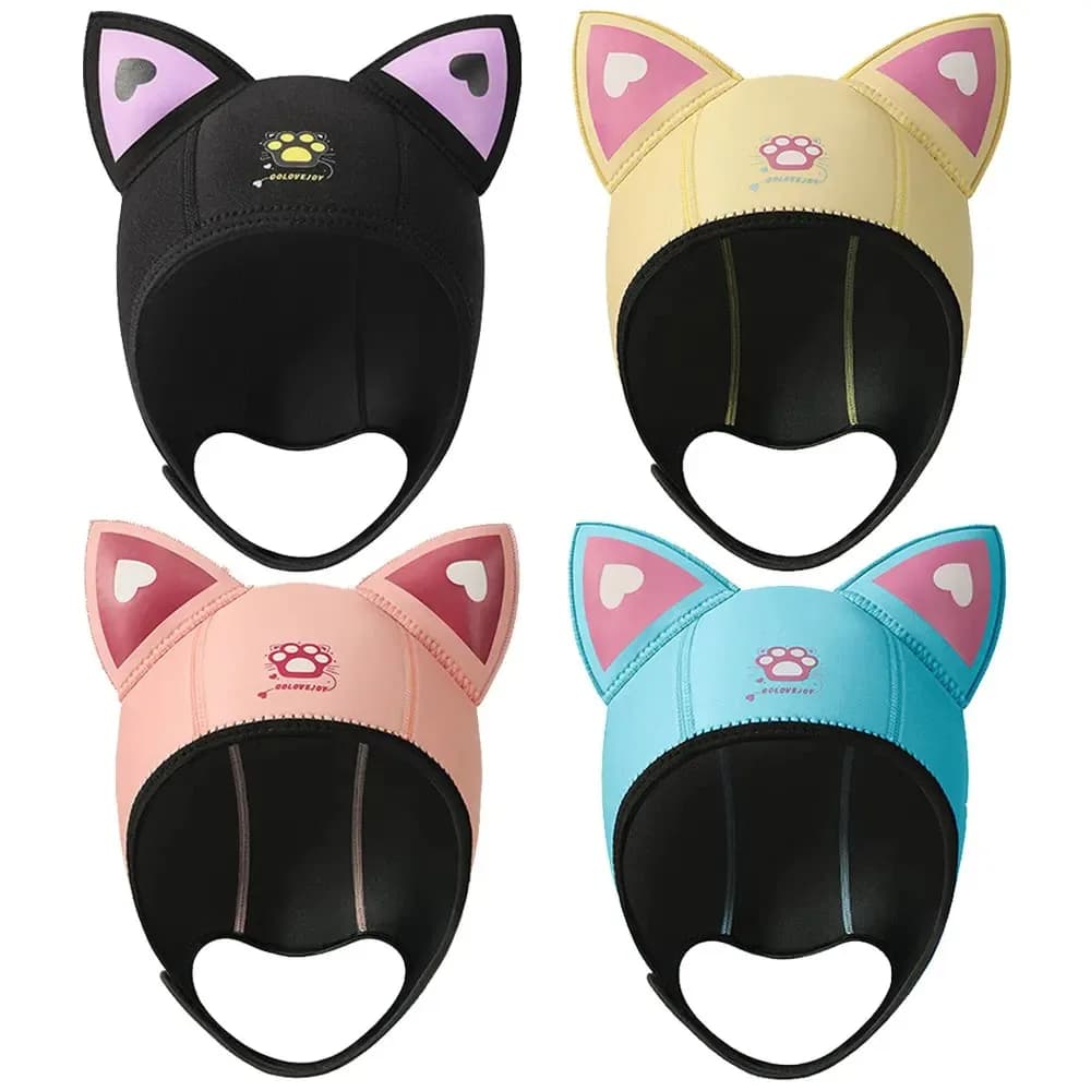 Katzenohren-Tauchhaube, 3 mm Neopren-Neoprenanzug-Kapuze, niedliche Damen-Badekappe zum Surfen, Schnorcheln, Wassersport, Surfen, Tauchen