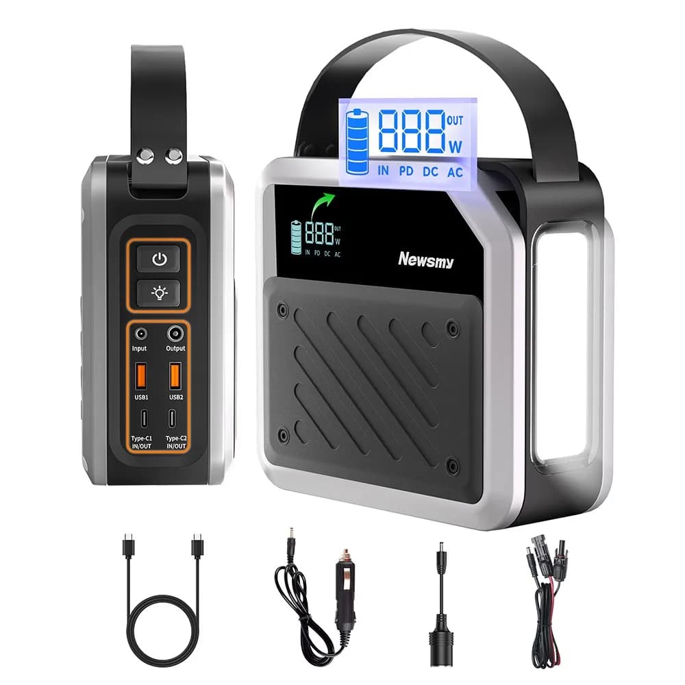 NEWSMY P72 Tragbare Powerstation 268W 270Wh/72000mAh LiMnFePO4-Akku mit Suchscheinwerfer, 2×100W USB-C PD, 5 Ausgänge, ABS feuerfest