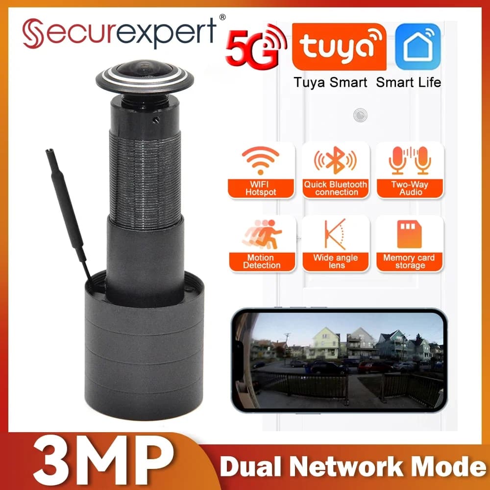 3MP HD 2,4G/5G WLAN-Türspion-Kamera Video-Augen-Lochspion mit Bewegungserkennung & 2-Wege-Audio, Tuya Smart Life für Heimsicherheit