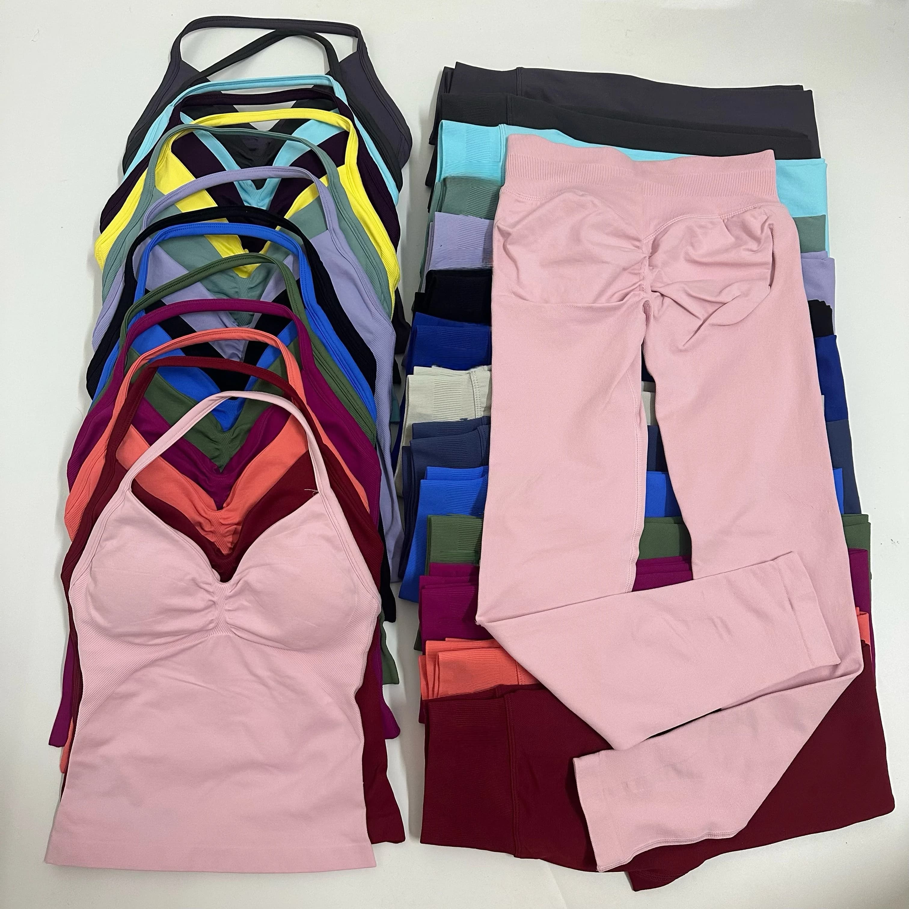 2-teiliges Yoga-Leggings-Set für Damen, rückenfreies Tanktop, High-Waist-Scrunch-Gym-Anzug, Fitnesskleidung, Yoga-Set