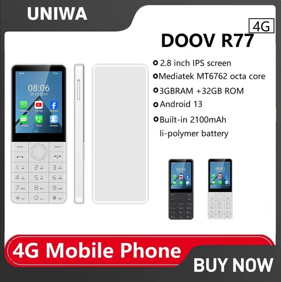 NEUE DOOV R77 4G Touch Tastatur Google Telefon Android 13 2,8 "Bildschirm 3GB + 32GB 2100mAh Volte Anruf WhatsApp Zelle Hebräisch Arabisch Telefon