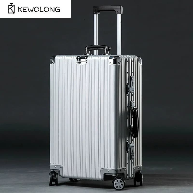 Hochwertiger Vintage-Koffer aus Aluminium-Magnesium-Legierung, 20/24/26/29 Zoll, leichtes Reise-Trolley-Gepäck mit Ledergriff