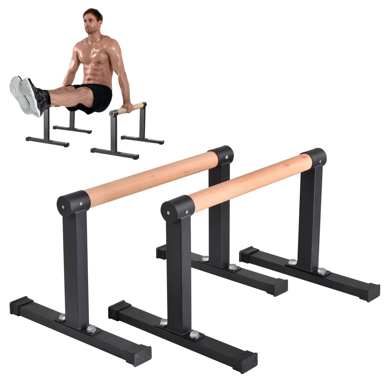 Holz-Parallettes-Stangen, Push-Up-Ständer, 2 Stück, rutschfeste Handstand-Stangen für Calisthenics-Krafttraining, Push-Up-Griffe aus massivem Holz