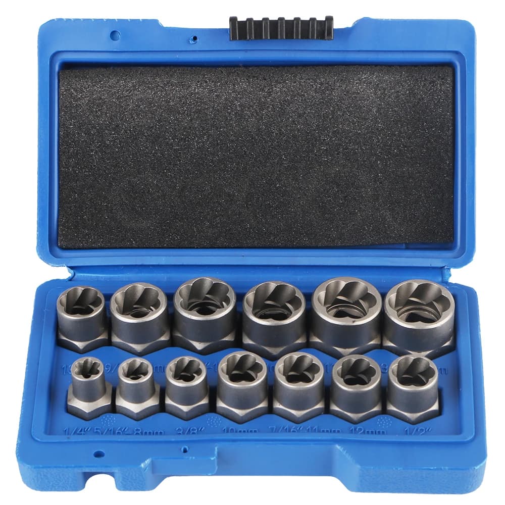 Auto-Werkzeugsatz, Handwerkzeuge, 6,35 mm–19 mm, beschädigter Schraubenausdreher, 14-teiliges Bolzenmutter-Entferner-Steckschlüsselsatz,