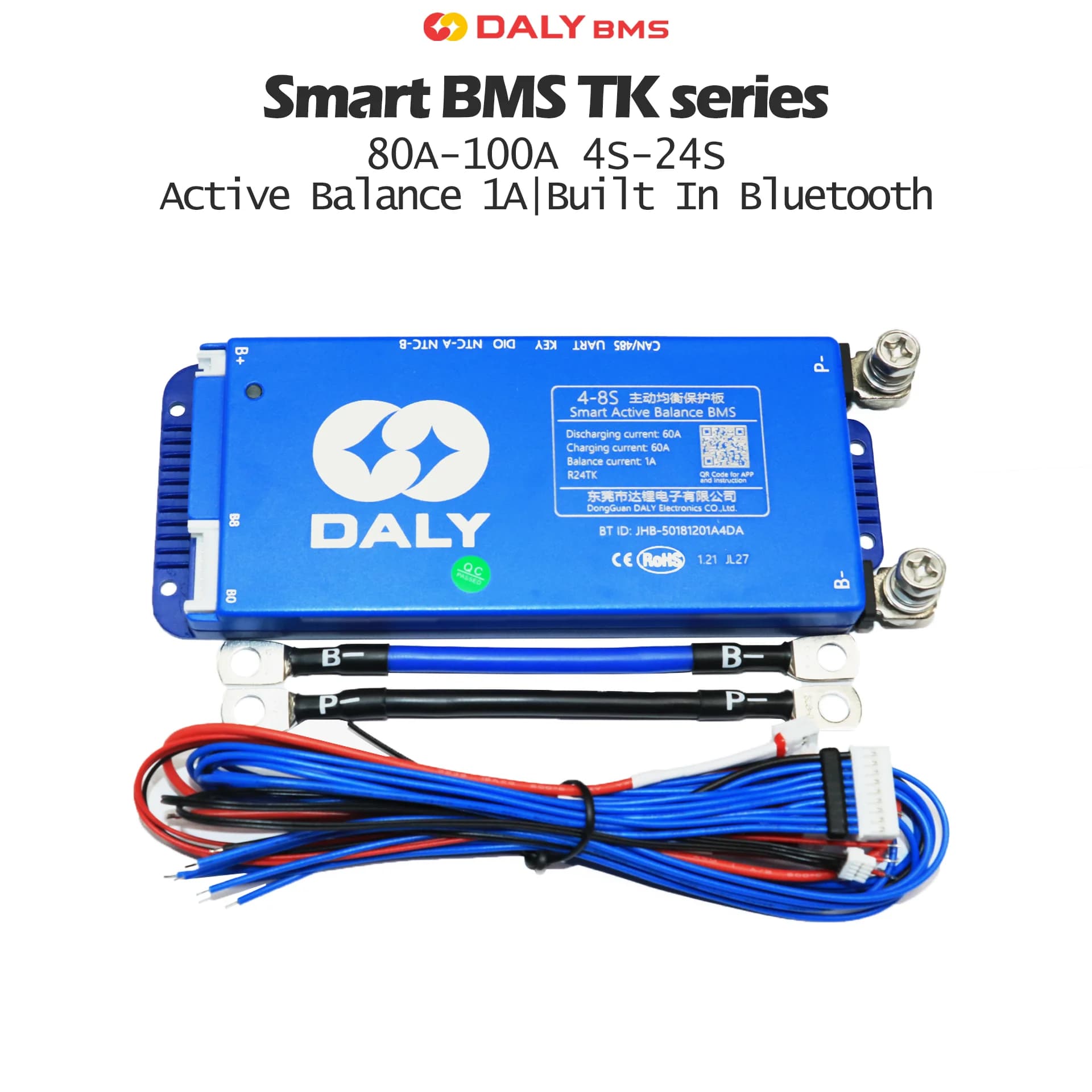 DALY BMS Smart WIFI BMS 4S 12V 8S 24V 16S 48V 80A 100A 1A Active Balancer Eingebautes Bluetooth RS485 CANBUS für Lifepo4 Li-Ion LTO