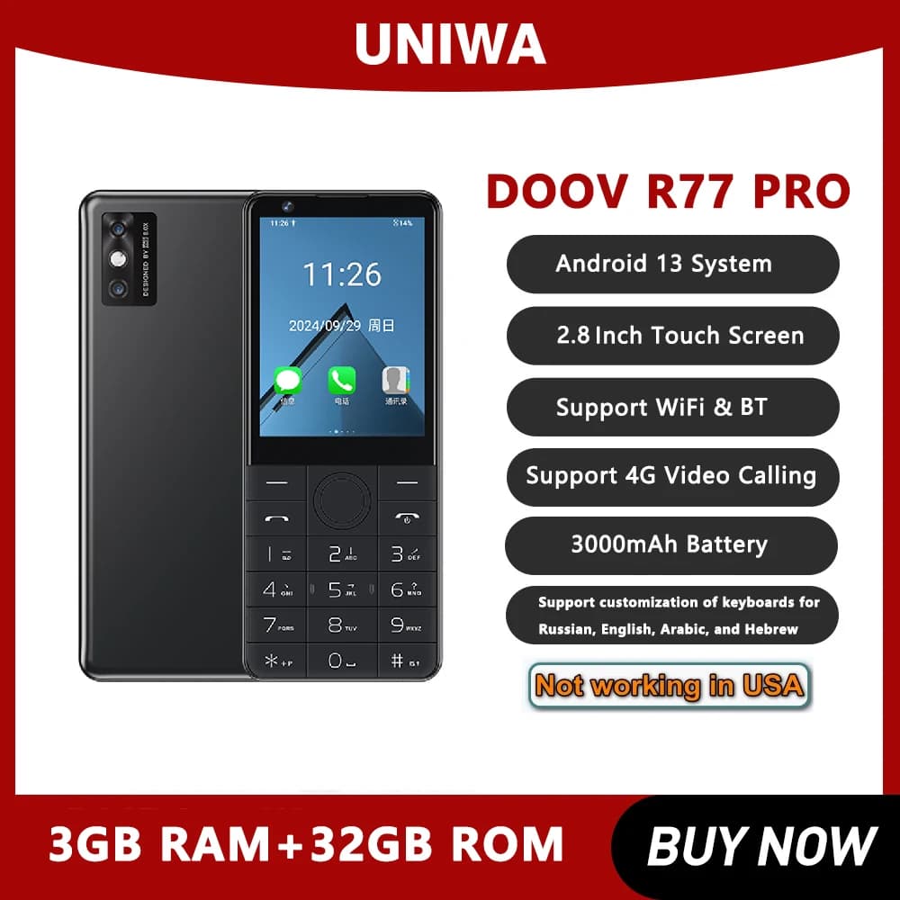 DOOV R77 pro 4G Smart Touch Screen 2,8 Zoll Tastatur Handy 3GB + 32GB 3000mAh Android 13 WhatsApp