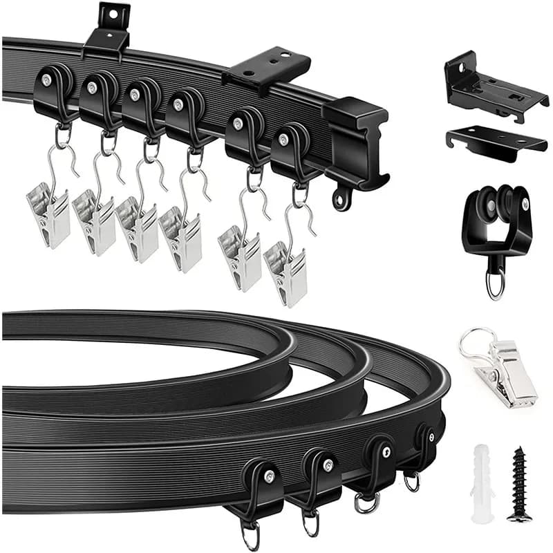 Flexible biegbare Vorhangschiene, Decken-Wandhalterung, schwarz, weiß, gebogen, robust, für Wohnmobile, Schiebevorhangschienensystem, Raumteiler,
