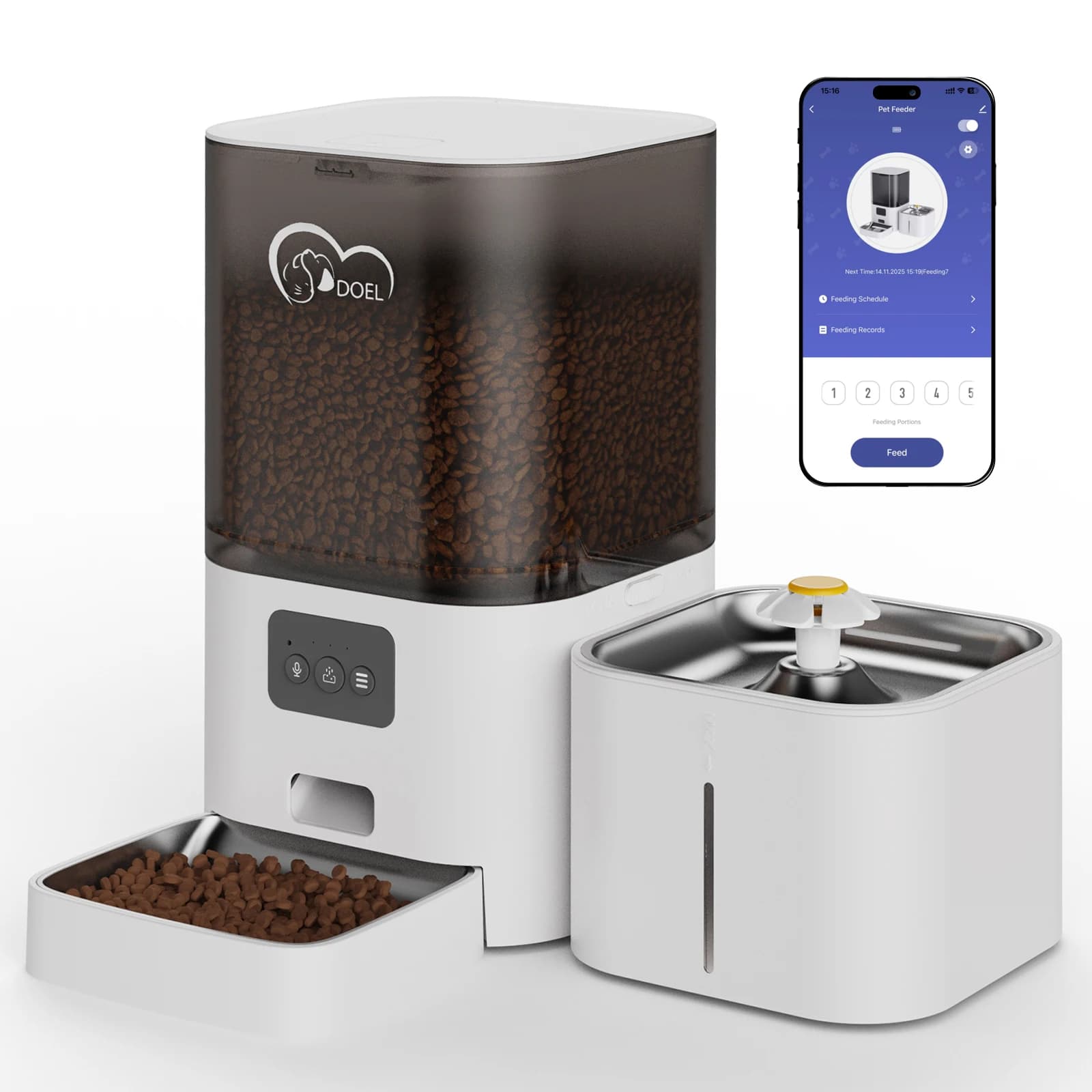 DOEL 2-in-1 Smart Cat Feeder 6L Trockenfutterstation und 2,5L Katzenwasserbrunnen mit App-Steuerung, zeitgesteuertes Futterspender für kleine Hunde