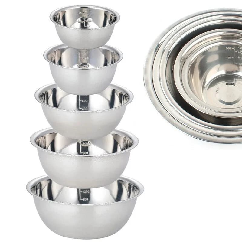 5 teile/satz Edelstahl Rühr schüsseln rutsch feste Nesting Schneebesen Schalen Set Rühr schüsseln für Salat Kochen Backen