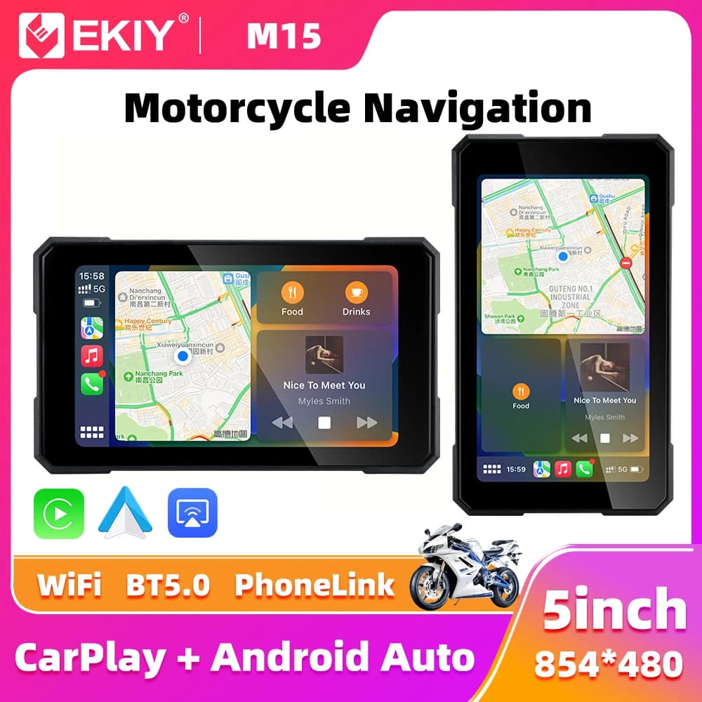 EKIY 5,0 Zoll Wireless CarPlay Moto Android Auto Tragbare Digitale Motorrad Armaturenbrett GPS Navigation Abnehmbarer Bildschirm