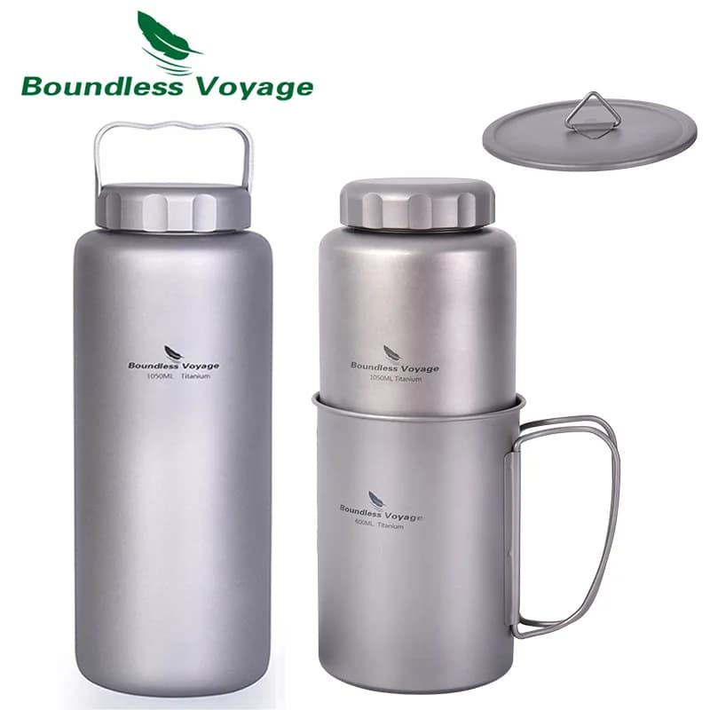 Boundless Voyage Titan-Wasserflasche, 1050 ml, Camping, Kantine, Radfahren, Sport, Trinkflasche, Metall, großes Fassungsvermögen, auslaufsichere