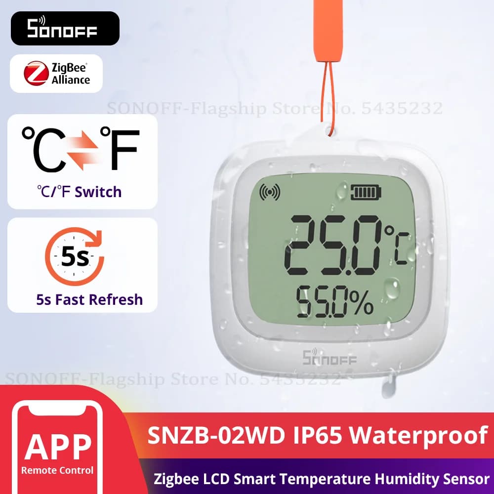 SONOFF SNZB-02WD IP65 Zigbee LCD Smart Temperatur Feuchtigkeit Sensor Wasserdicht Funktioniert mit Alexa Google Home Need Sonoff Zigbee Hub