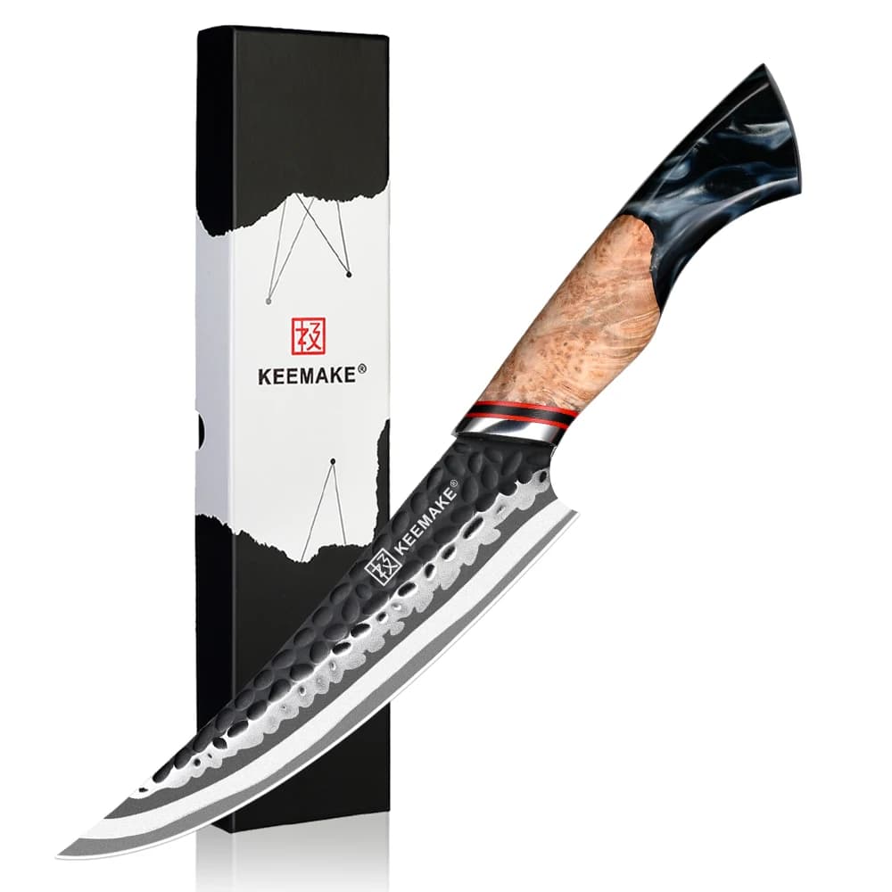 KEEMAKE 5,5 Zoll kleines Kochmesser, 7 Schichten, Damaststahl, japanisches Küchenmesser, scharfes Schneidmesser, ergonomischer Harzgriff