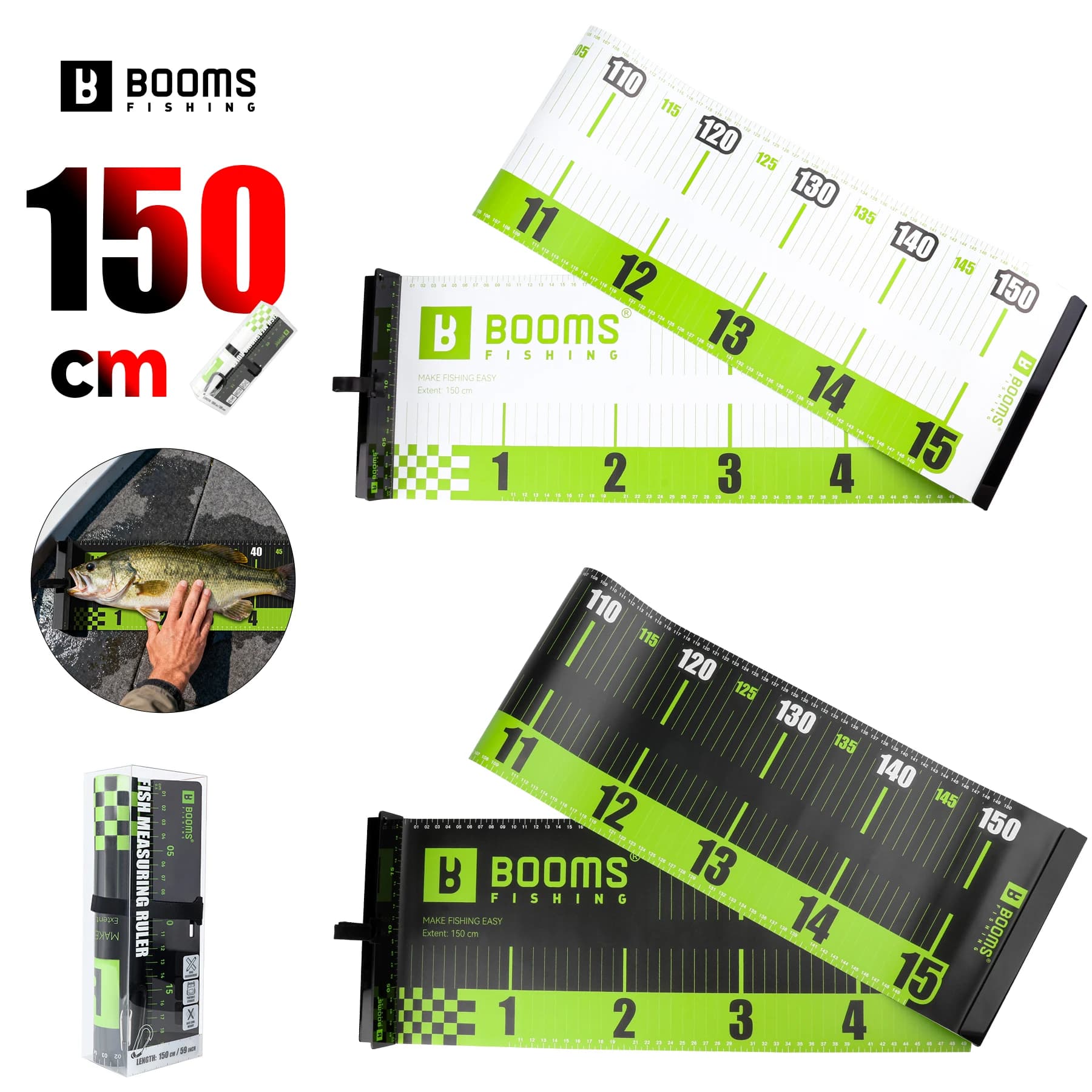 Booms Angeln 150cm wasserdichte PVC-Messgeräte mit Board Fishing Ruler Präzise Messgeräte Fischengeräte