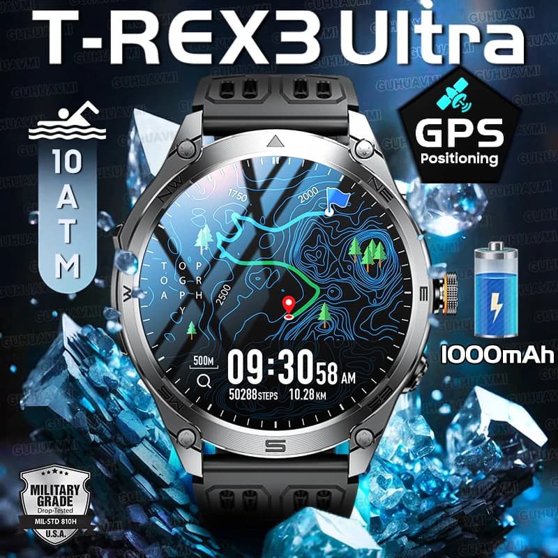 Neue T-Rex3 Ultra 1000 mAh Akku-Smartwatch, integrierter GPS-Kompass, 10 ATM wasserdicht, Sport-Tracker, Outdoor, Militär-Smartwatches