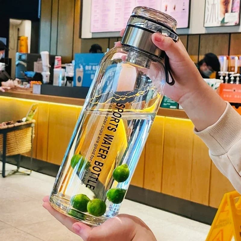0,75-2L Große Glaswasserflasche Transparente Milch- und Saftflasche Tragbare Auslaufsichere Trinkflasche für Outdoor-Aktivitäten Tee- und