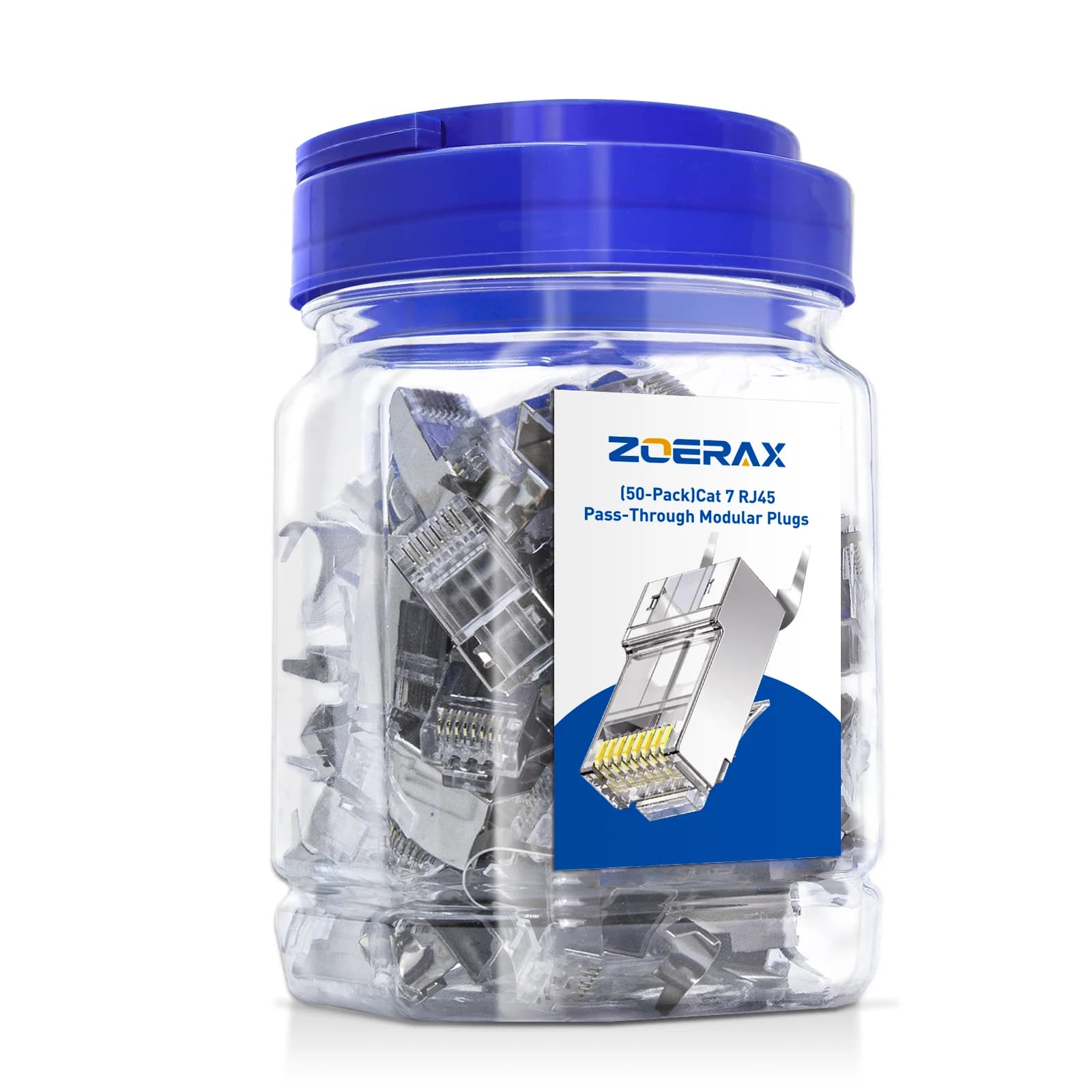 ZOERAX geschirmte 50 Stück RJ45 Cat6A Cat7 Pass-Through-Steckverbinder 3-polig 8P8C 50U vergoldeter 2-teiliger Pass-Thru-Modular-Datenstopfen