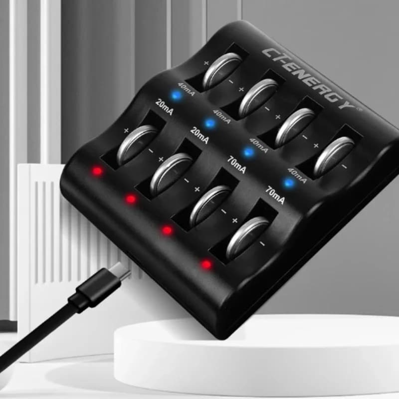 8-Slot-Lithium-Knopfbatterie-Smart-Ladegerät für 1220 1240 1620 1632 2032 2025 2016 2430 2440 2450 2477 tragbares Reise-Ladegerät