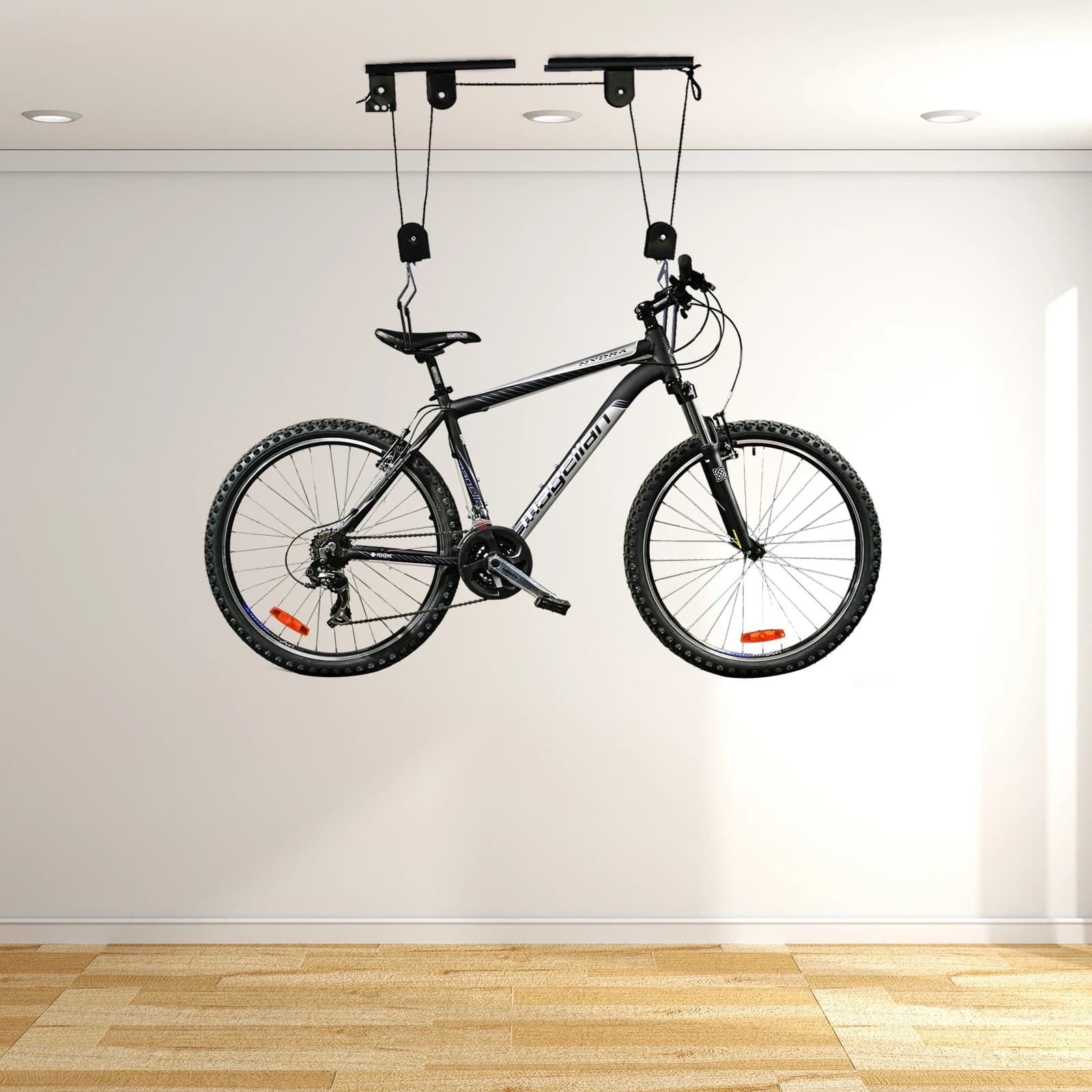 Fahrradzug für Garage, Deckenmontage, Riemenscheibensystem, Fahrradaufbewahrungsset mit Fahrradaufhänger für die Garageaufbewahrung