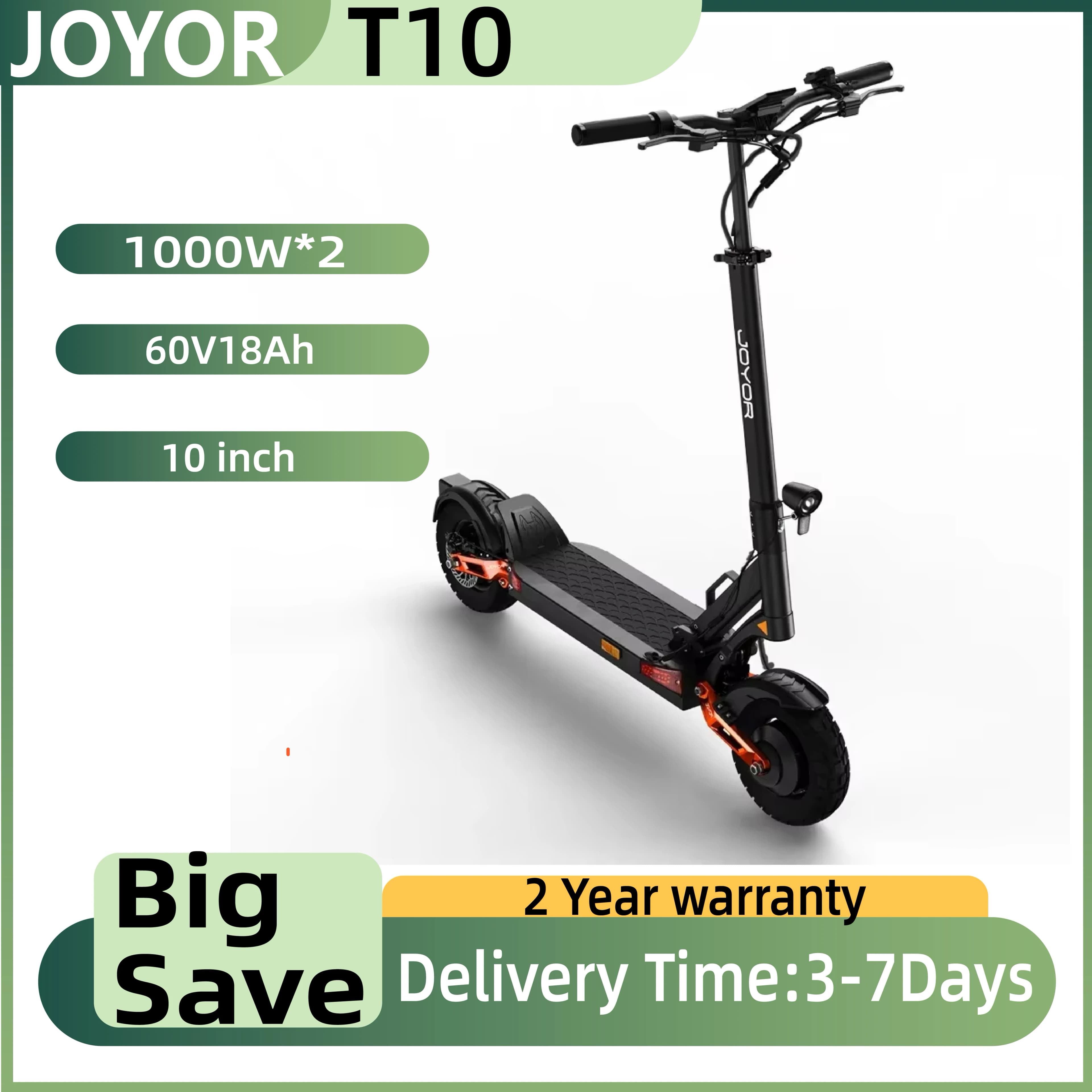 JOYOR T10 Elektroroller für Erwachsene, 1000W*2 Motor, 60V18AH Akku, 10-Zoll-Offroad-Reifen, All-Terrain-Elektroroller