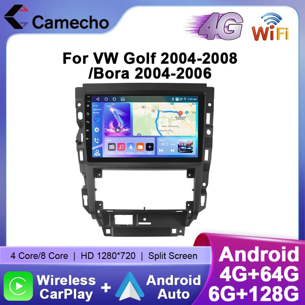 Camecho Autoradio Für Volkswagen Golf 2004-2008 / VW Bora 2004-2006 CarPlay Android Auto Multimedia Player WIFI 4G GPS Stereo