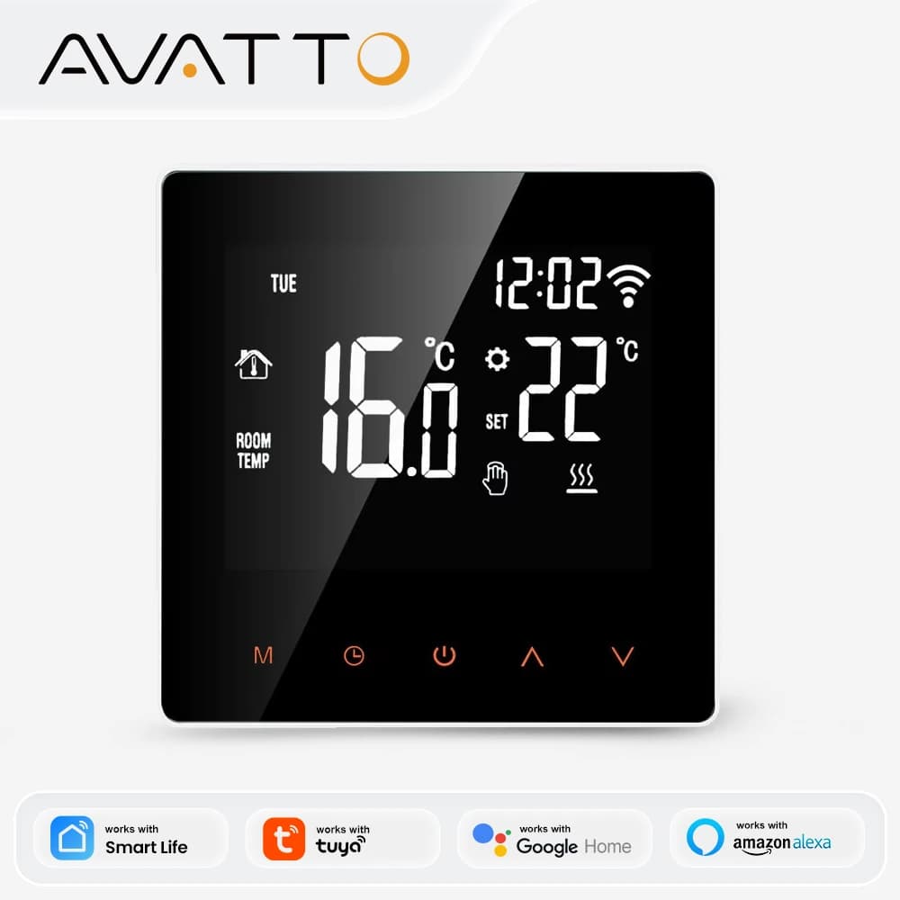 AVATTO WLAN-Smart-Thermostat für Elektrische Heizung, Wasser- und Gasheizkessel, Fernbedienung für Temperatur, Kompatibel mit Tuya, Alexa, Google
