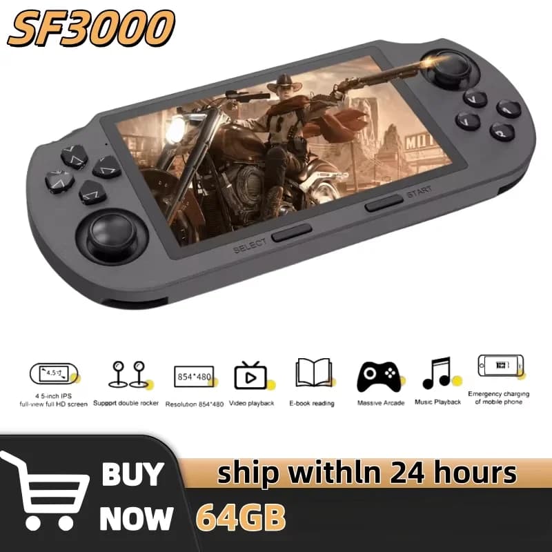 SF3000 Retro Handheld Videospielkonsole Linux System 4,5 Zoll 854*480 IPS Bildschirm 3000 mAh Tragbare Tasche Video Player Spiele