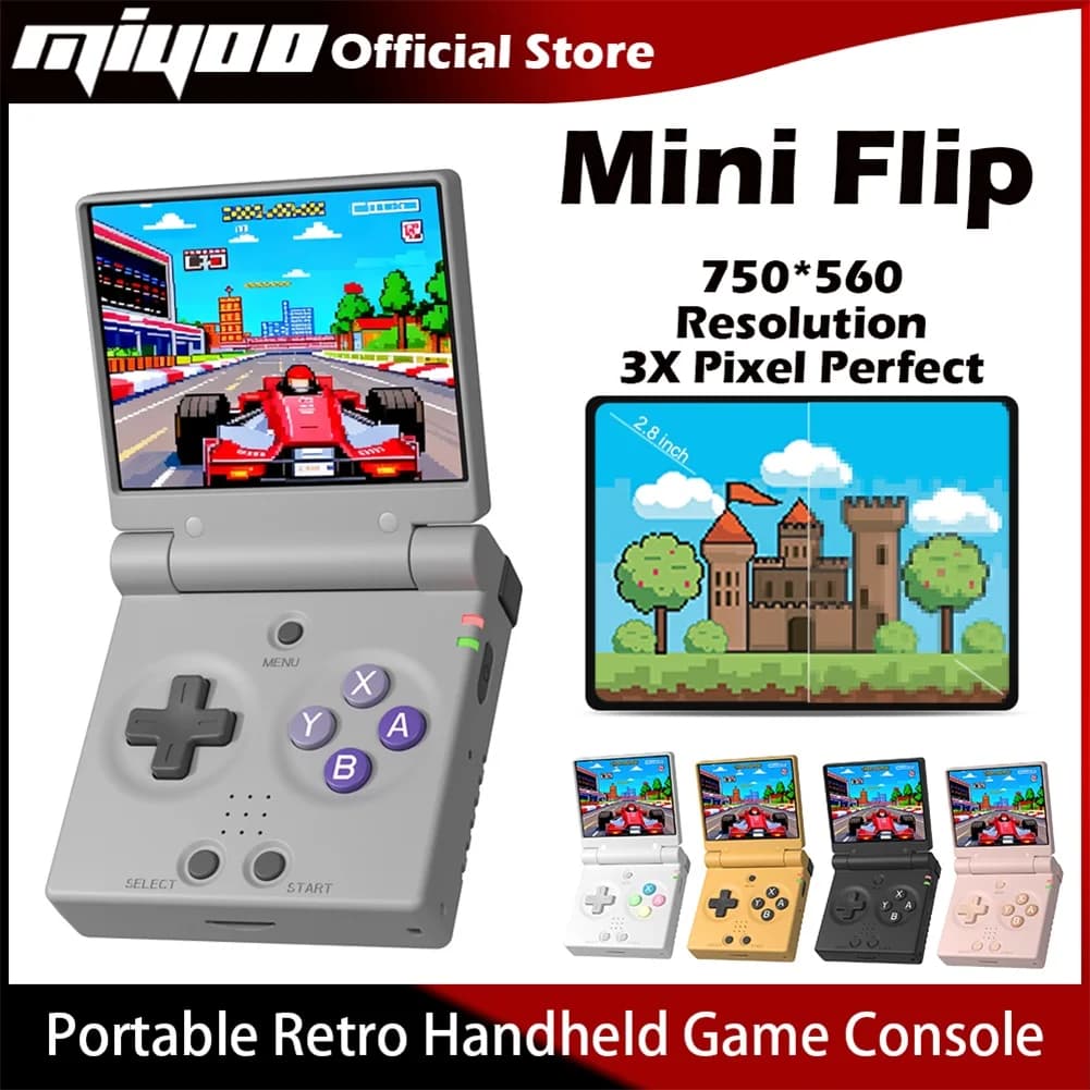 MIYOO Mini Flip Retro Handheld-Spielkonsole 2,8'' IPS-Bildschirm Tragbare Videospielkonsolen Klassische Gaming-Player Nostalgisches Geschenk