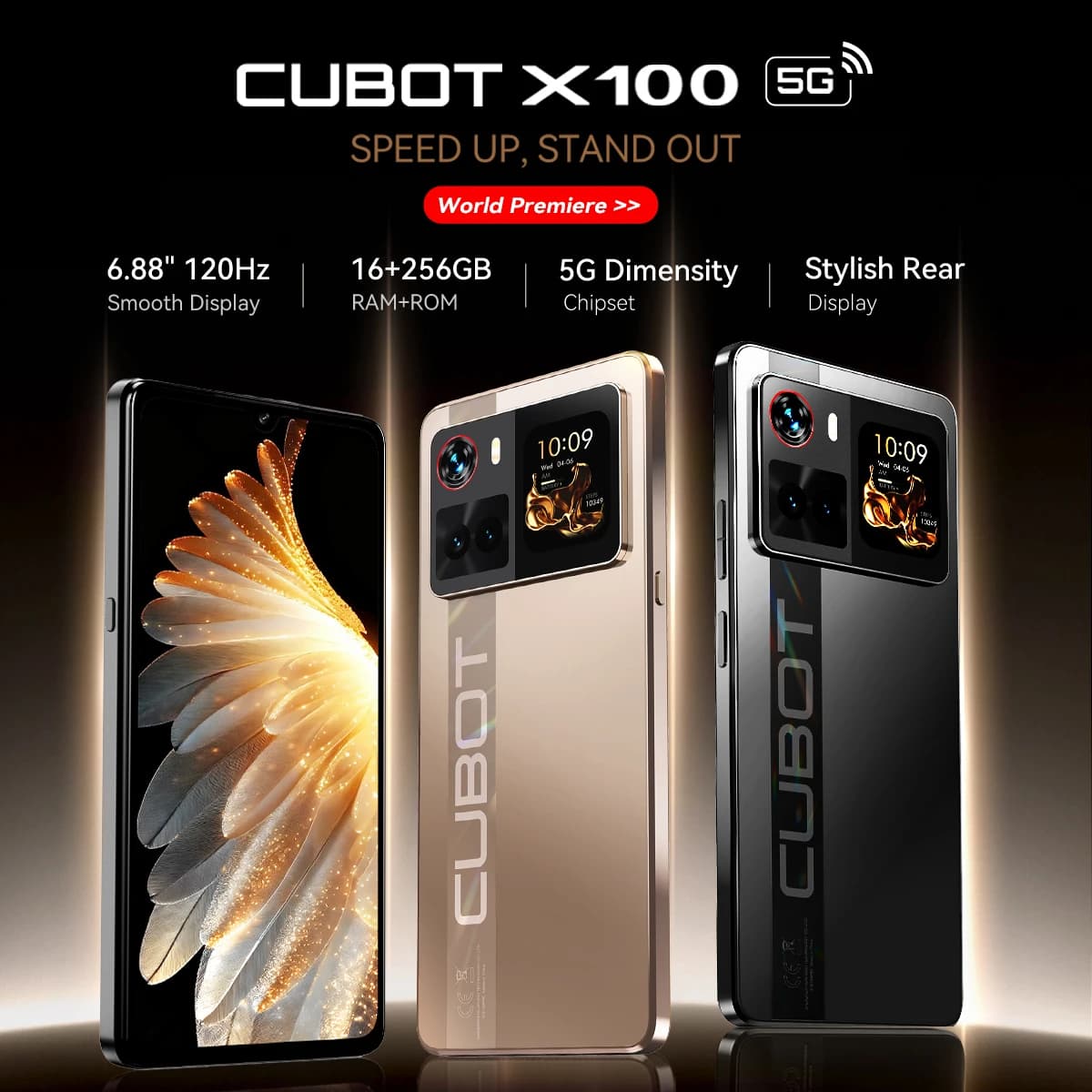 Handys Smartphone 5G Cubot X100, Android 15, Dimensity 7025, 6 nm, 2,5 GHz, 6,88 Zoll 120 Hz Bildschirm, 16 GB RAM (8 GB + 8 GB erweitert), 256 GB