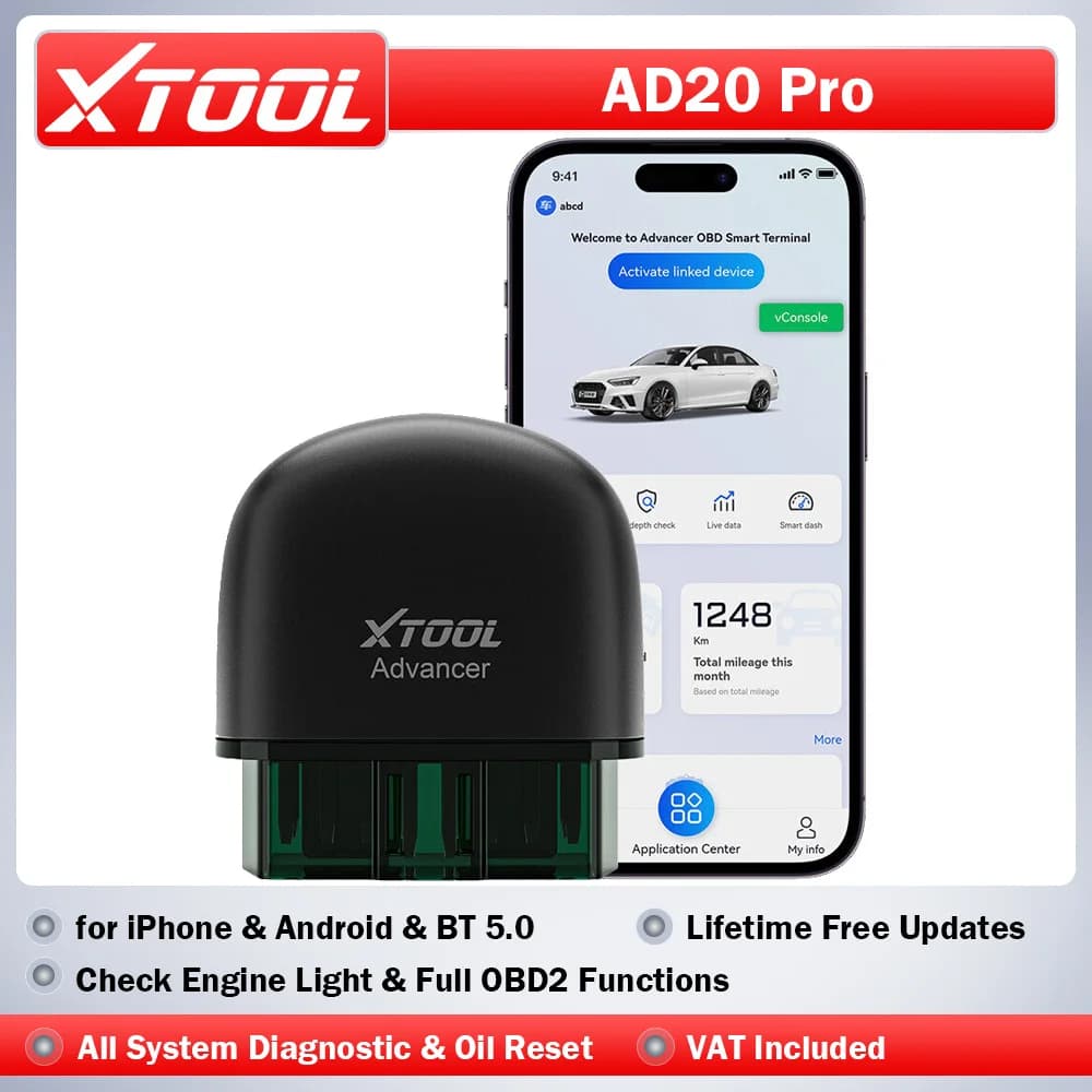 XTOOL Advancer AD20PRO Kabelloser OBD2-Scanner BT Diagnosegerät für iPhone Android Auto-Codeleser Alle-System-Scan mit Ölrückstellung Batterietest