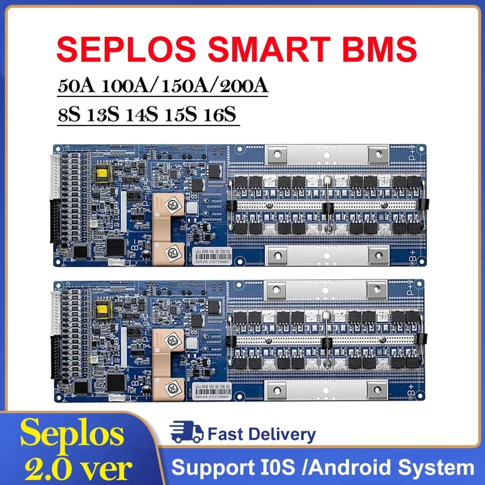 Smart Seplos BMS 2.0 mit Bluetooth-Unterstützung für Li-Ionen und LiFePo4, CAN RS485 Kommunikation mit Wechselrichter, 13S 14S 15 16S 48V 24V 100A